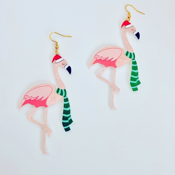 Christmas Flamingo earrings NWT - Picture 4 of 8